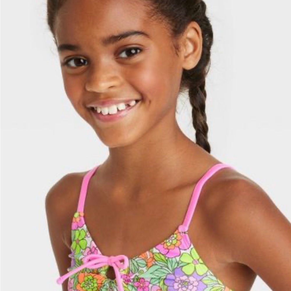 Girls' Flower Love Tankini Set - Cat & Jack - Picture 2 of 7